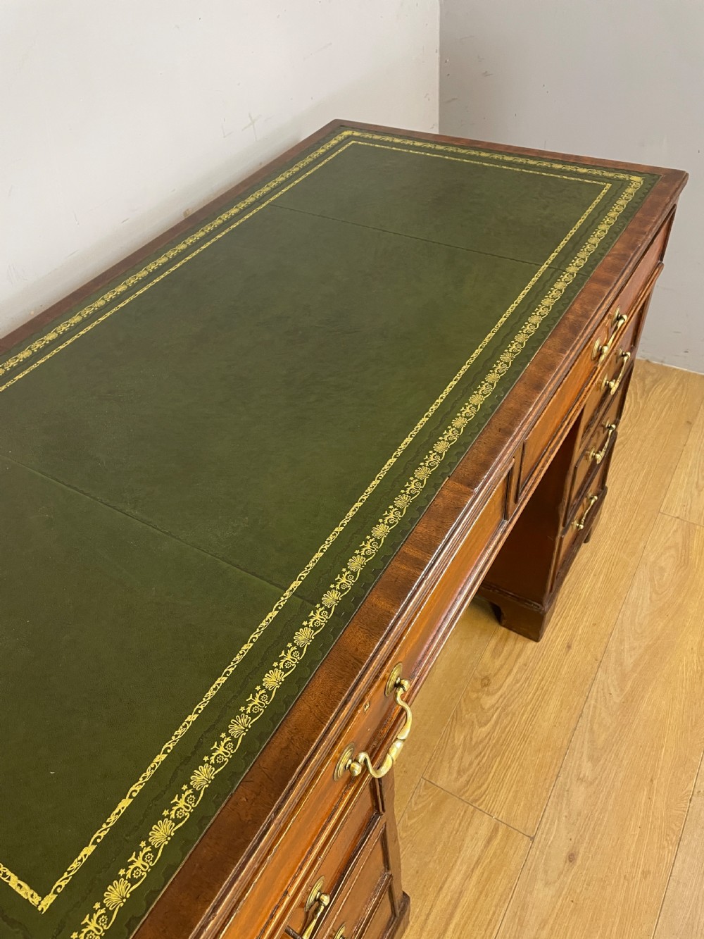 C19TH three part mahogany desk with inset leather top  View VII