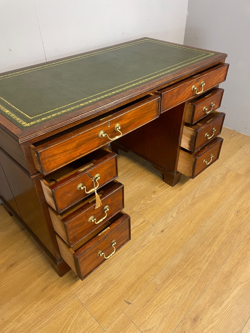 C19TH three part mahogany desk with inset leather top  View IX