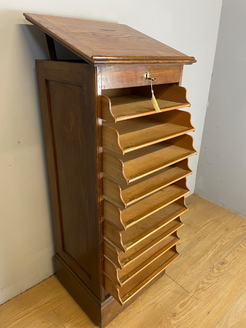 Oak tambour fronted filing drawers circa 1920  View V