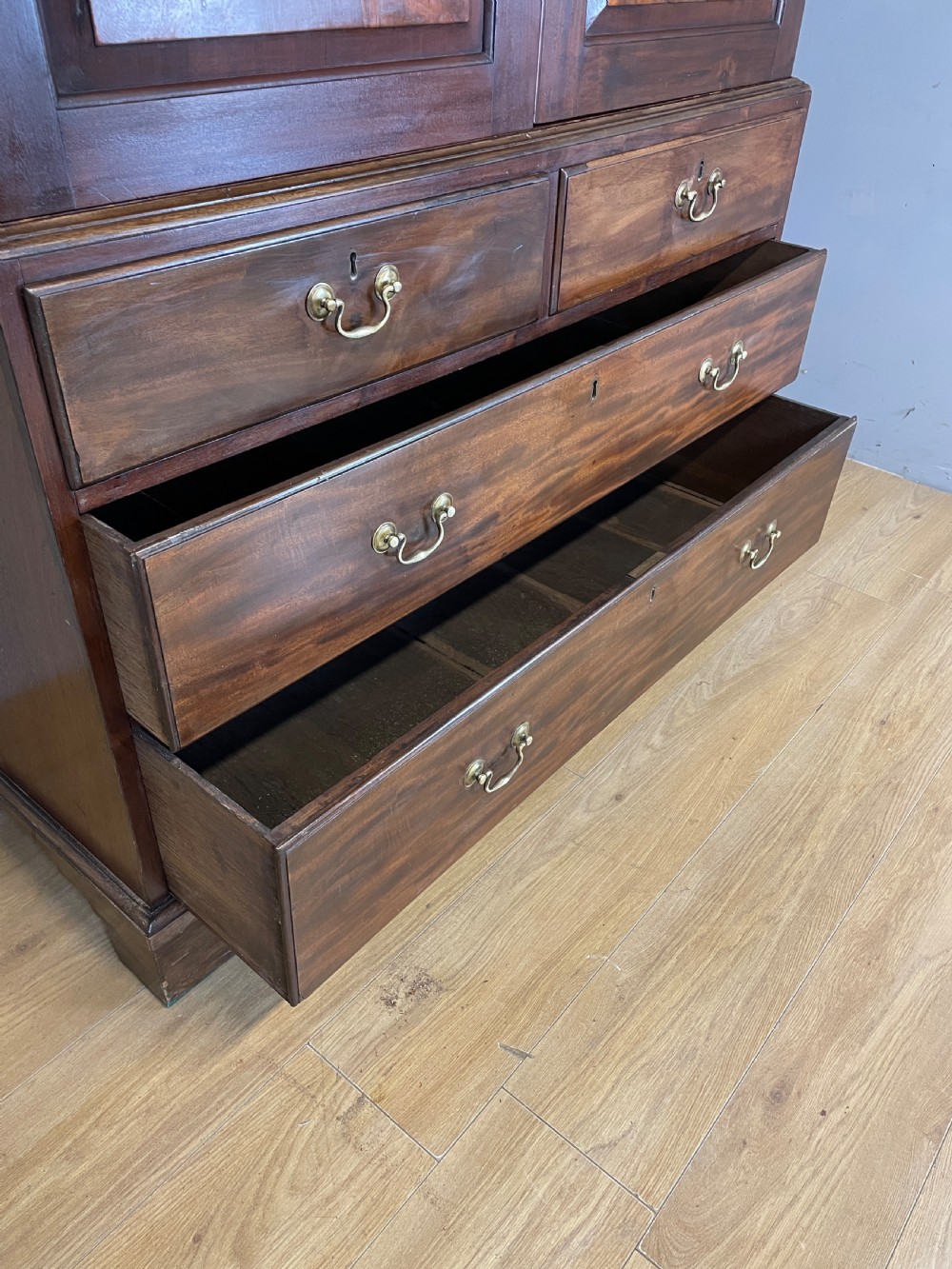 Antique Georgian flame mahogany clothes press circa 1790 View X