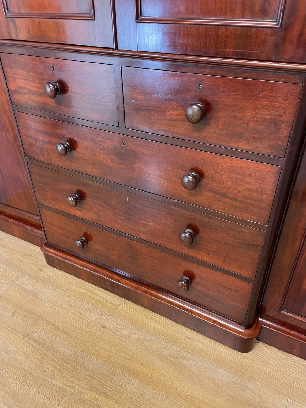 C19TH Country House flame mahogany breakfront wardrobe  View III
