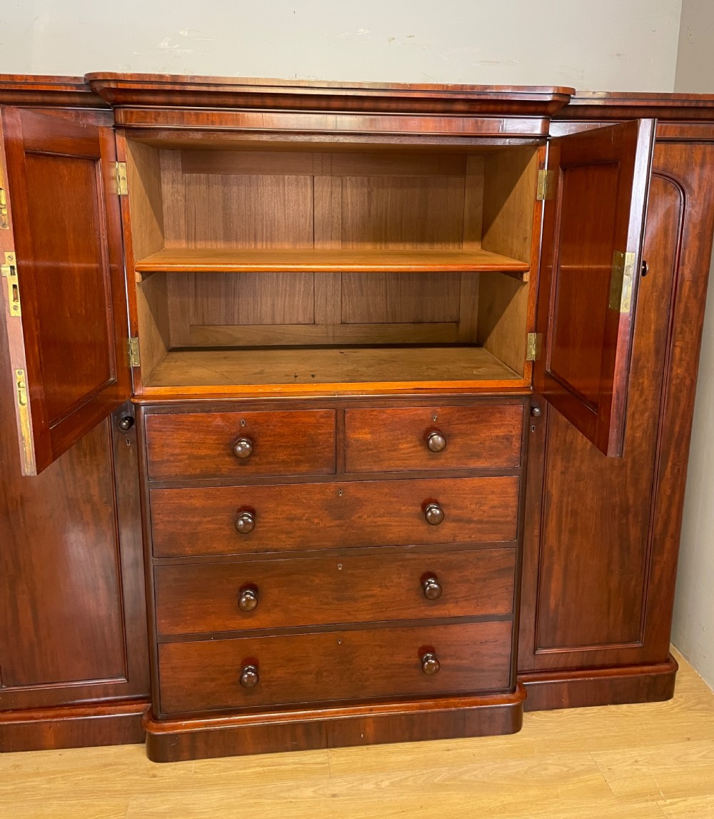 C19TH Country House flame mahogany breakfront wardrobe  View VI