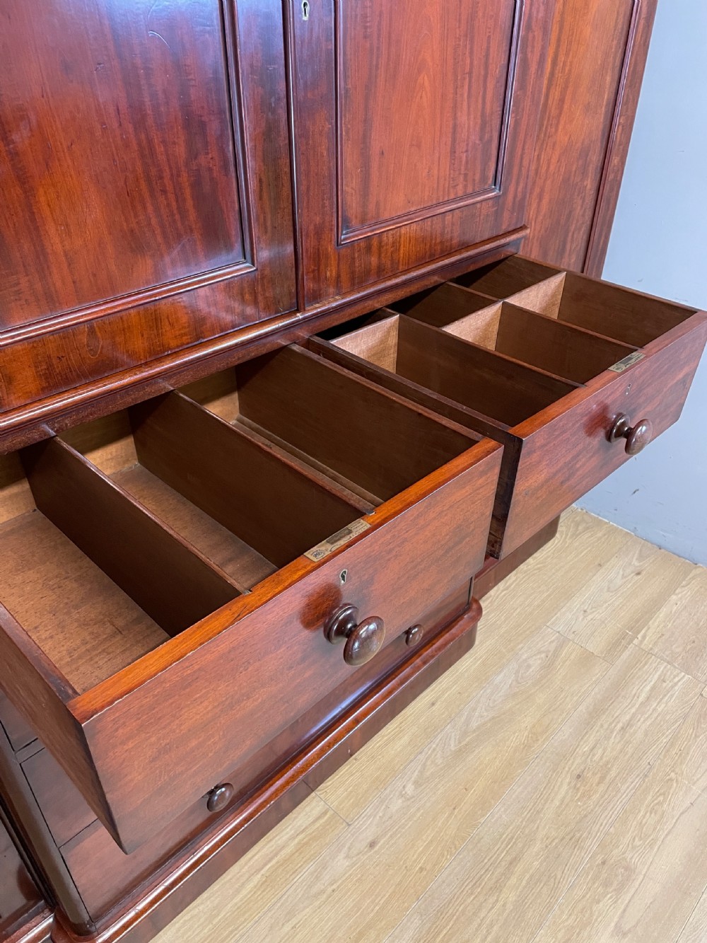 C19TH Country House flame mahogany breakfront wardrobe  View VIII