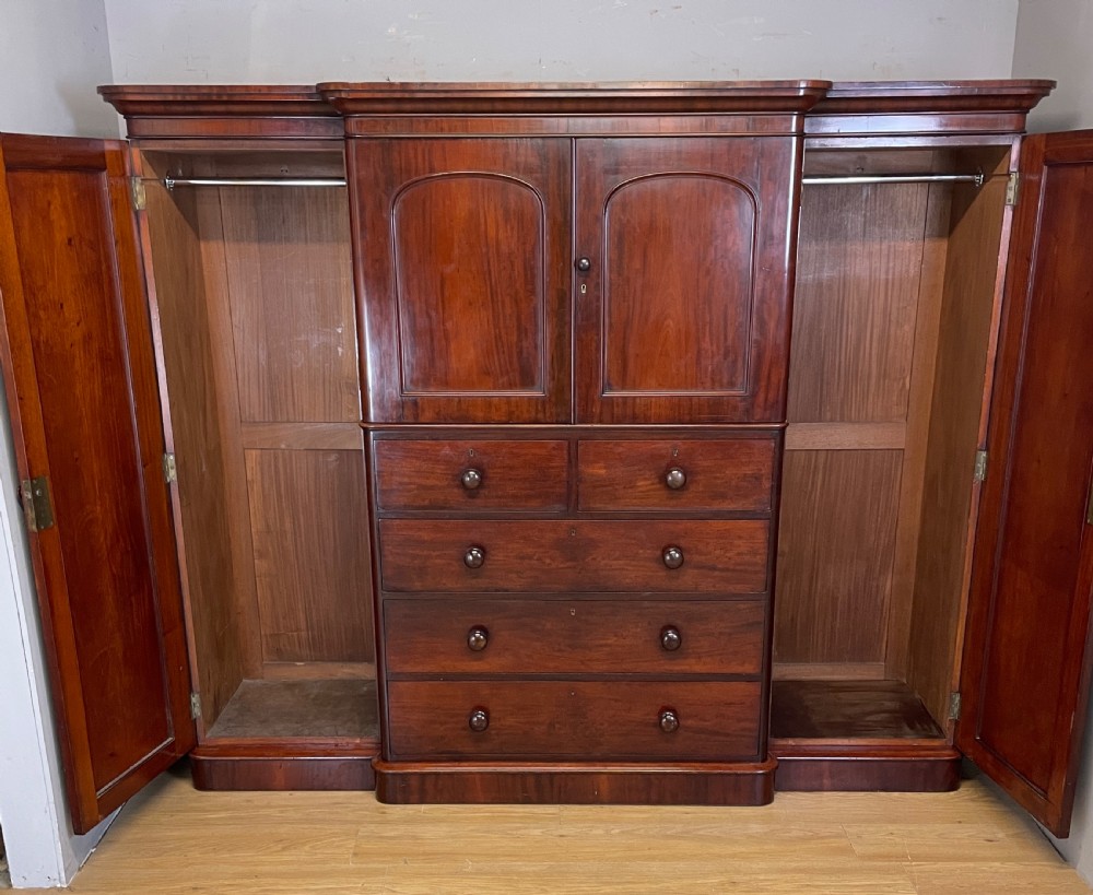 C19TH Country House flame mahogany breakfront wardrobe  View X
