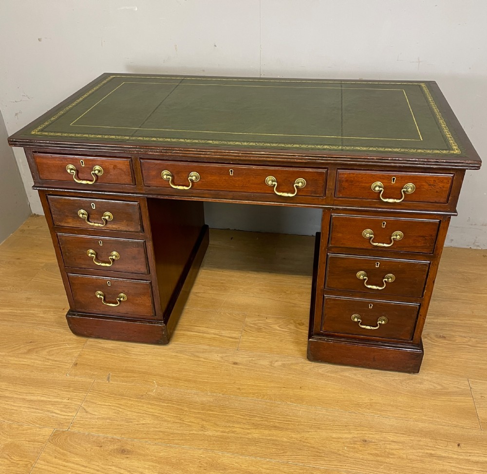 C19TH mahogany three part desk with inset leather top  View II