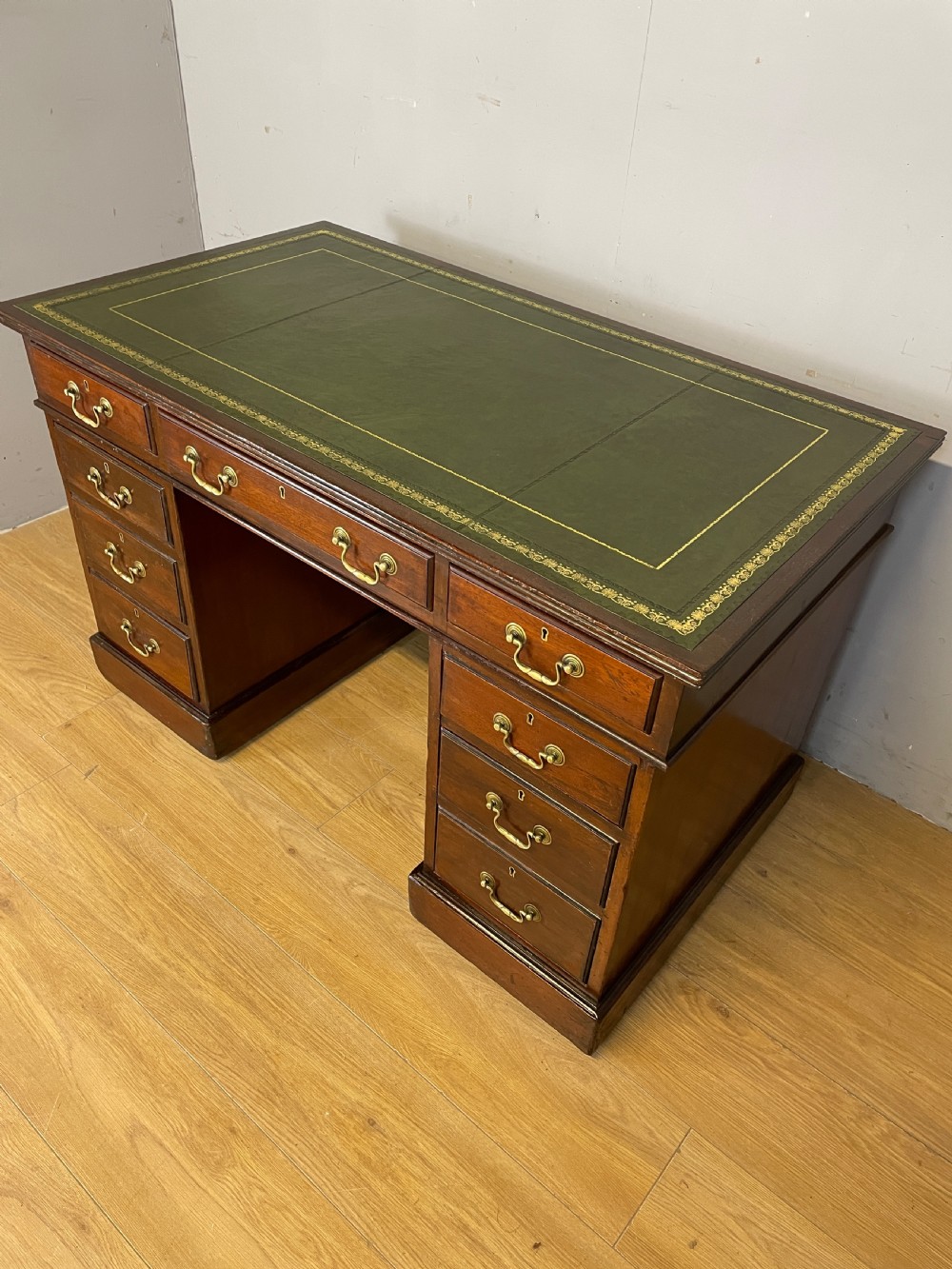 C19TH mahogany three part desk with inset leather top  View III