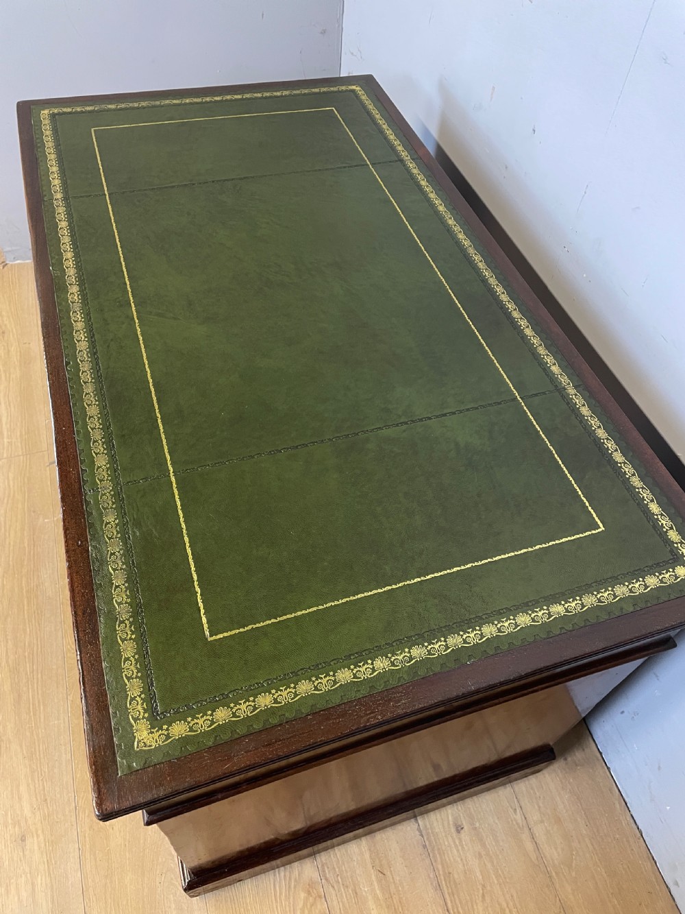 C19TH mahogany three part desk with inset leather top  View IV