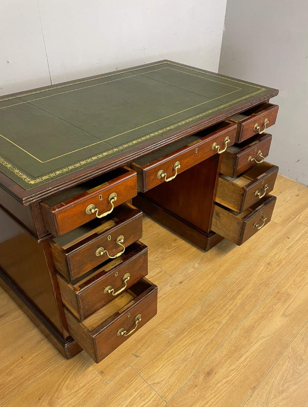 C19TH mahogany three part desk with inset leather top  View VII
