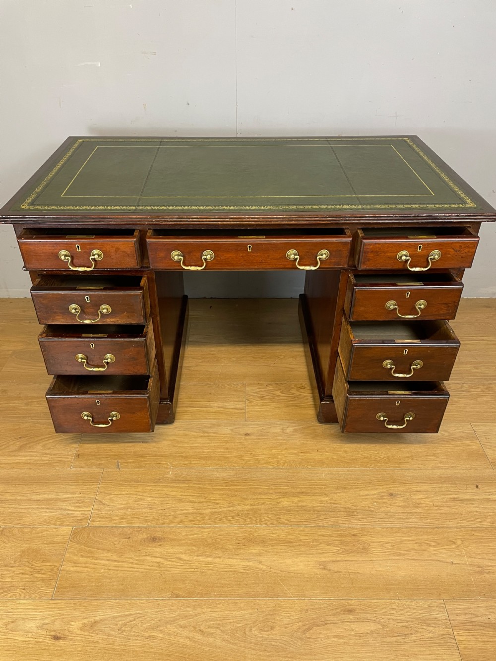 C19TH mahogany three part desk with inset leather top  View IX