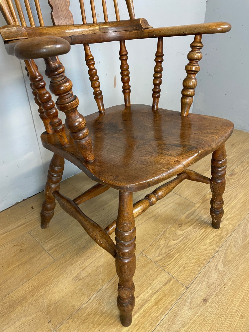 C19TH ash and elm pad arm Windsor kitchen chair  View III