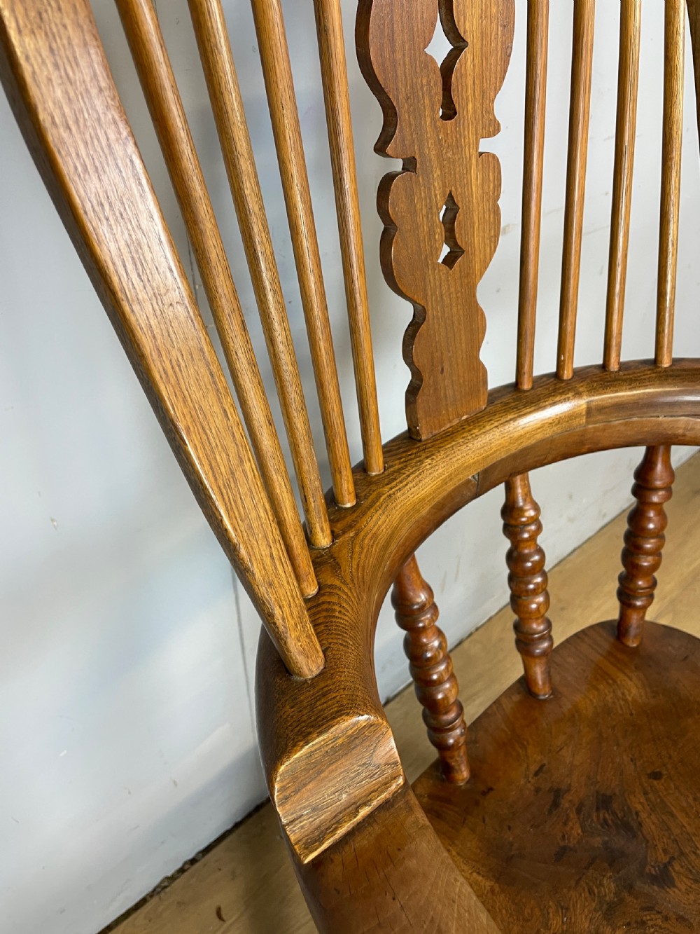 C19TH ash and elm pad arm Windsor kitchen chair  View V