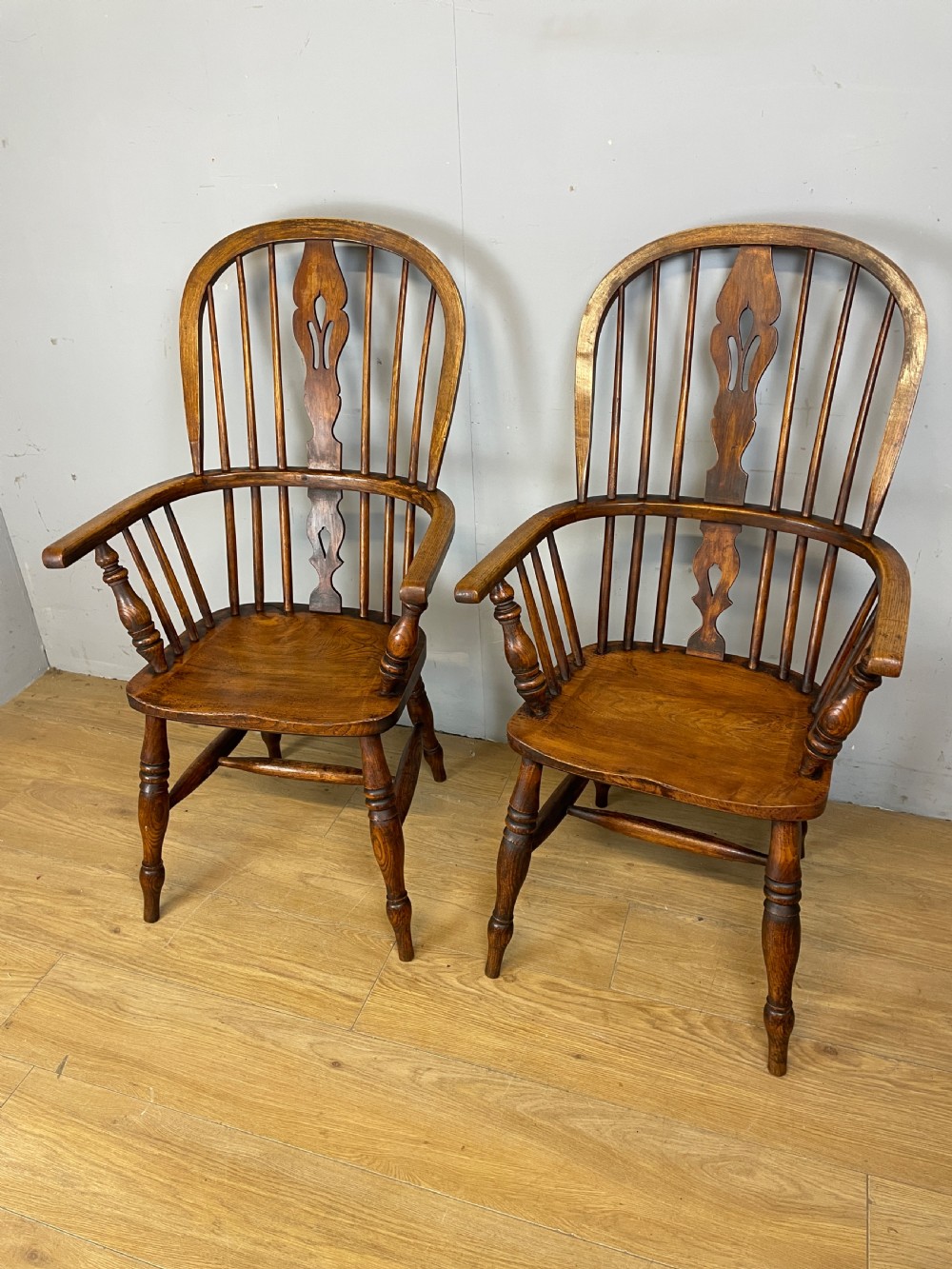 C19TH pair of ash and elm Windsor kitchen chairs 