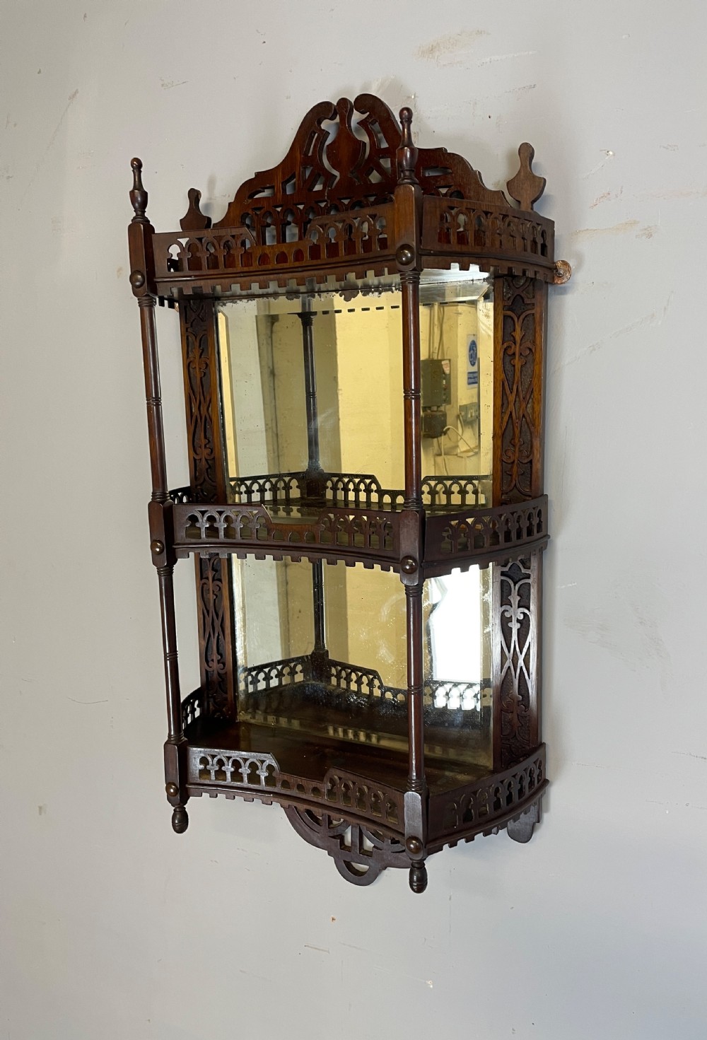 C19TH Chippendale style mahogany fretwork open shelves  View II