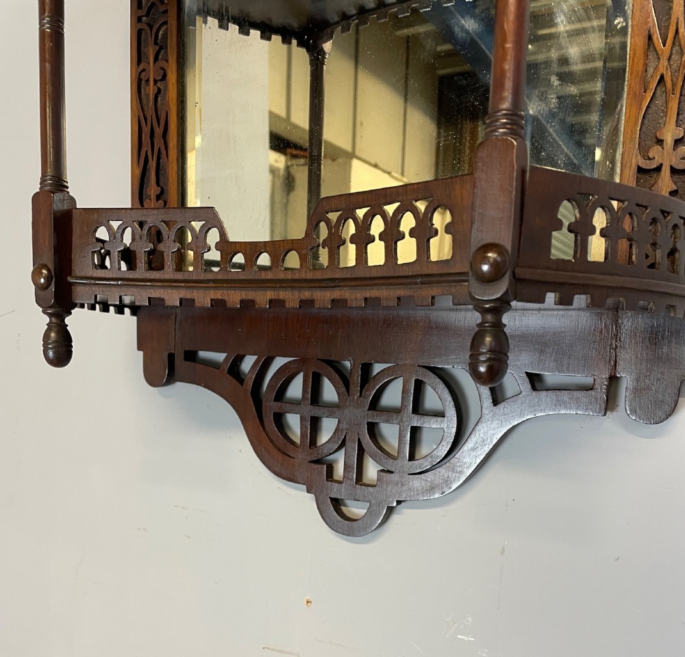 C19TH Chippendale style mahogany fretwork open shelves  View III