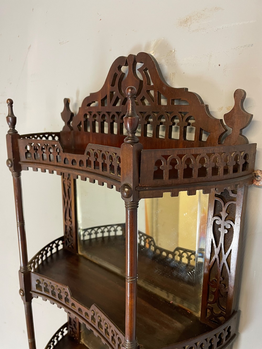 C19TH Chippendale style mahogany fretwork open shelves  View IV