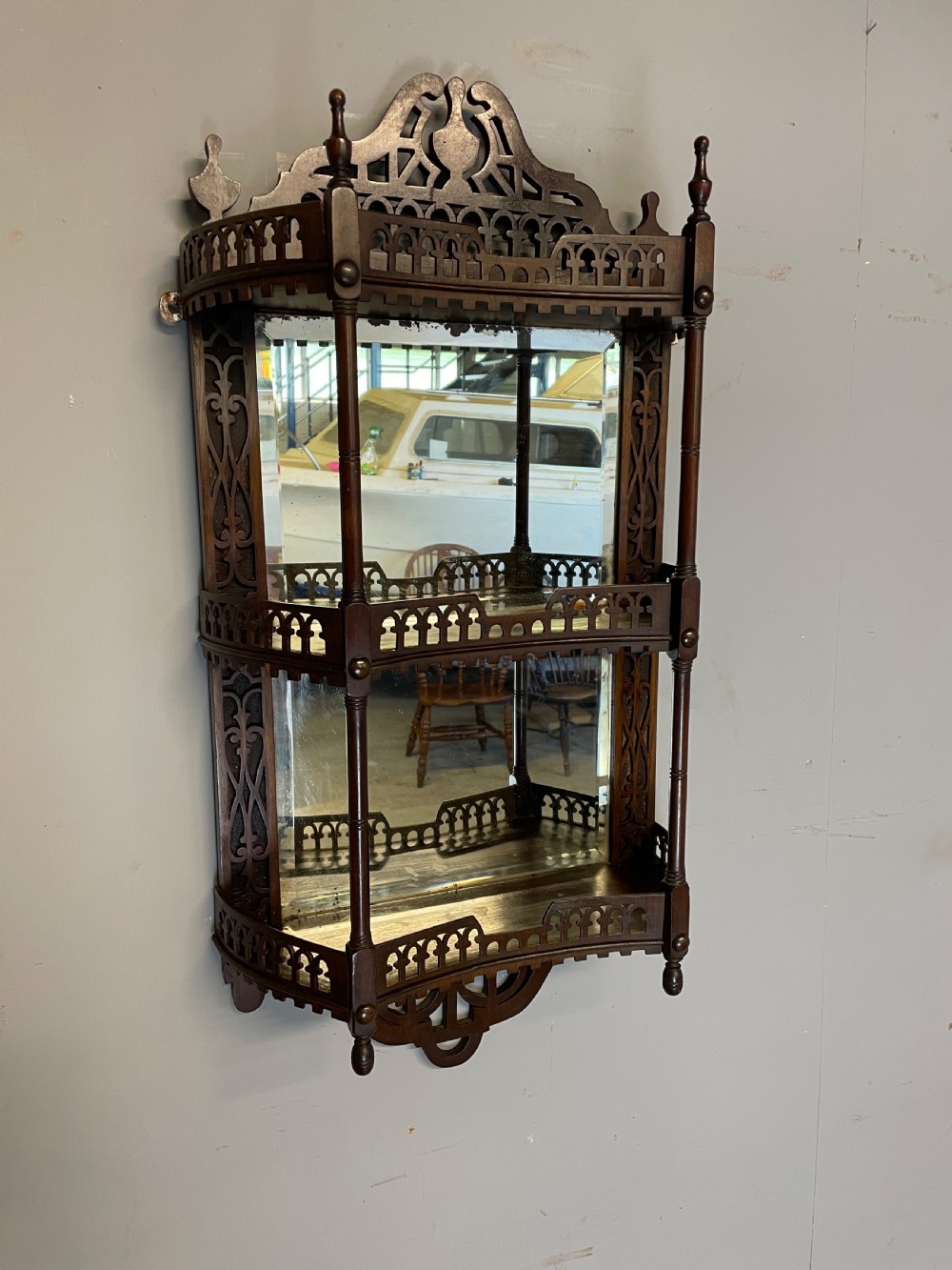 C19TH Chippendale style mahogany fretwork open shelves  View VI