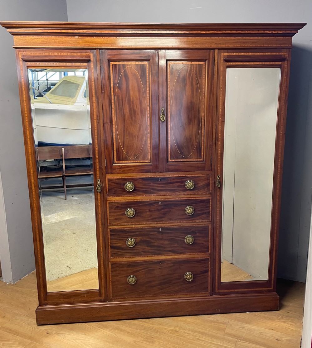 C19TH inlaid mahogany Sheraton revival country house compactum wardrobe 