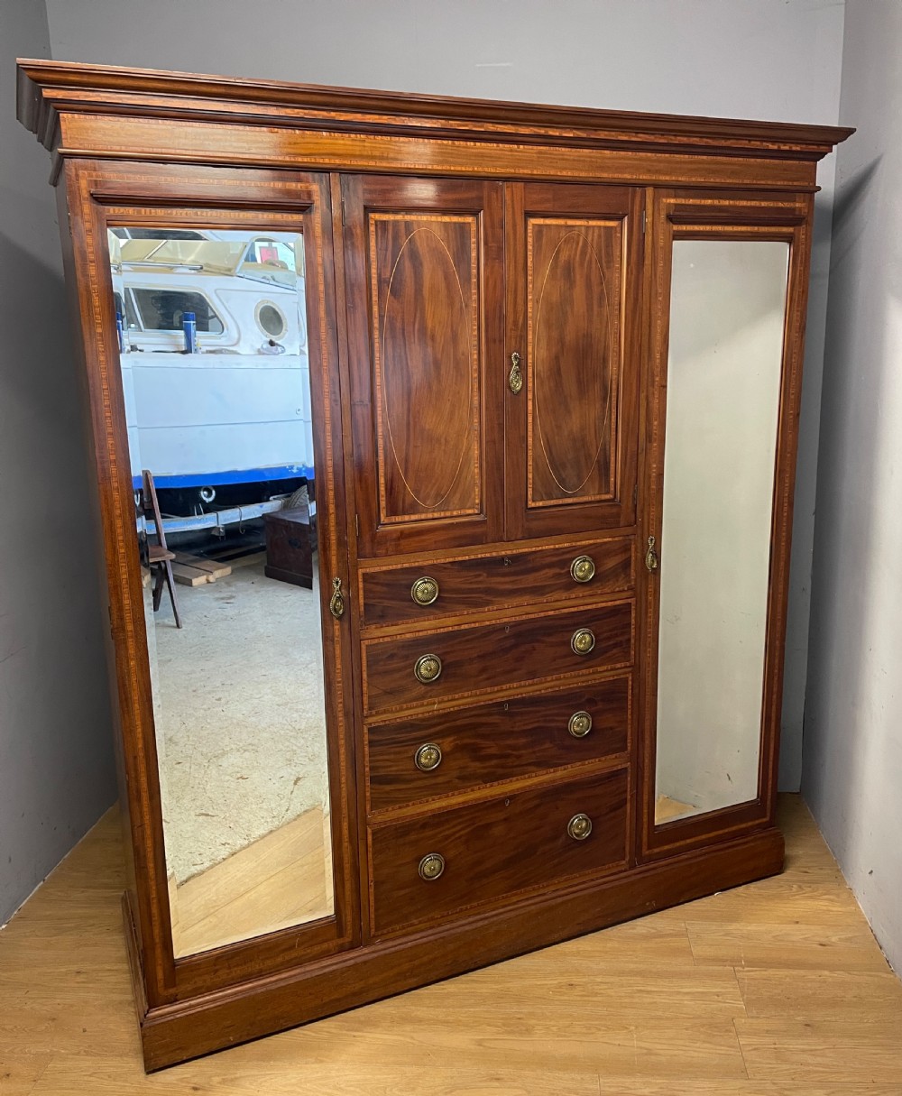 C19TH inlaid mahogany Sheraton revival country house compactum wardrobe  View II