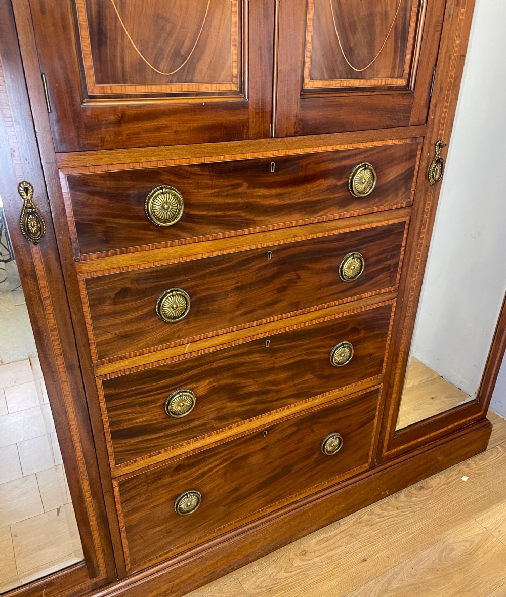 C19TH inlaid mahogany Sheraton revival country house compactum wardrobe  View IV