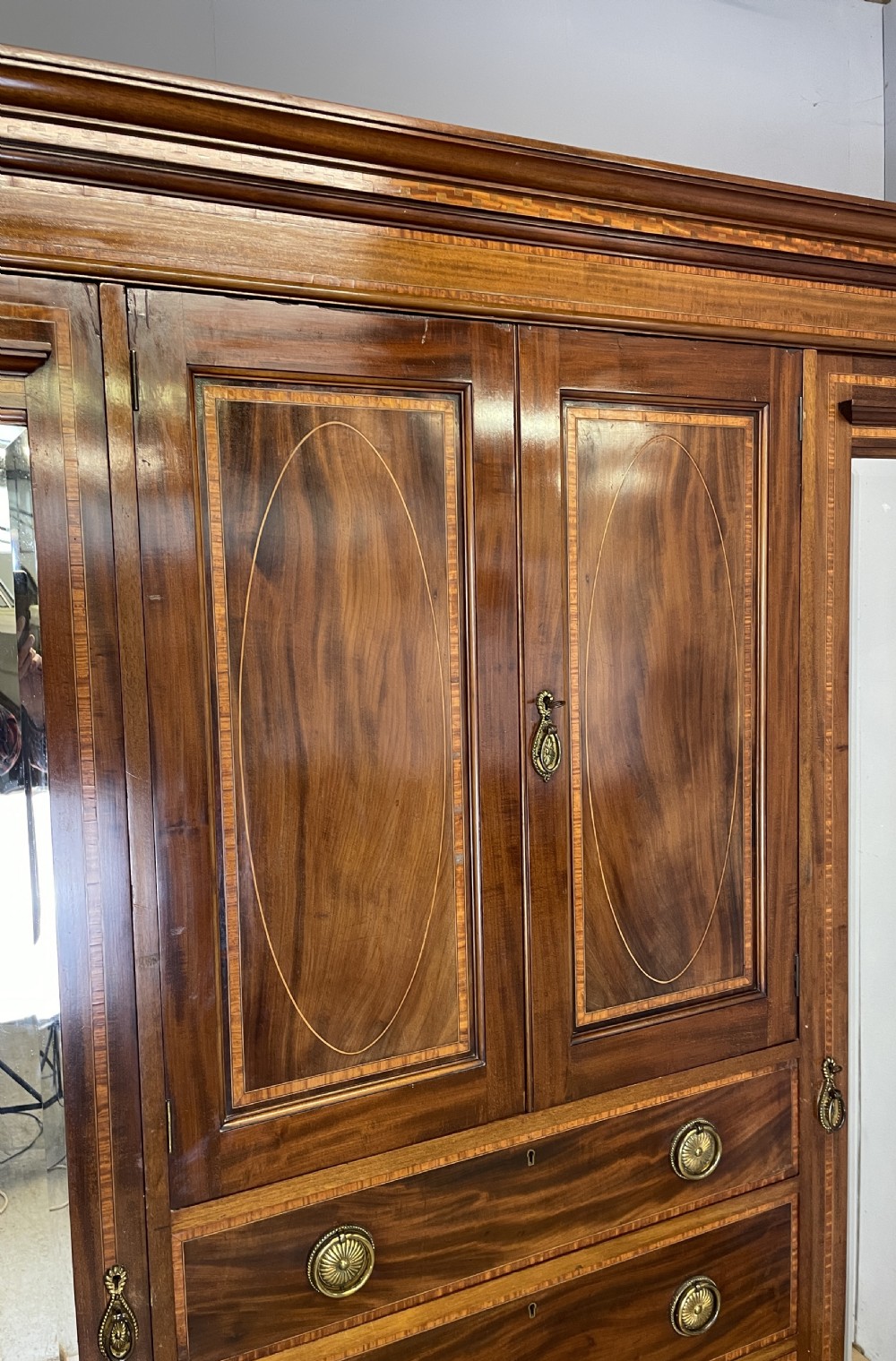C19TH inlaid mahogany Sheraton revival country house compactum wardrobe  View V