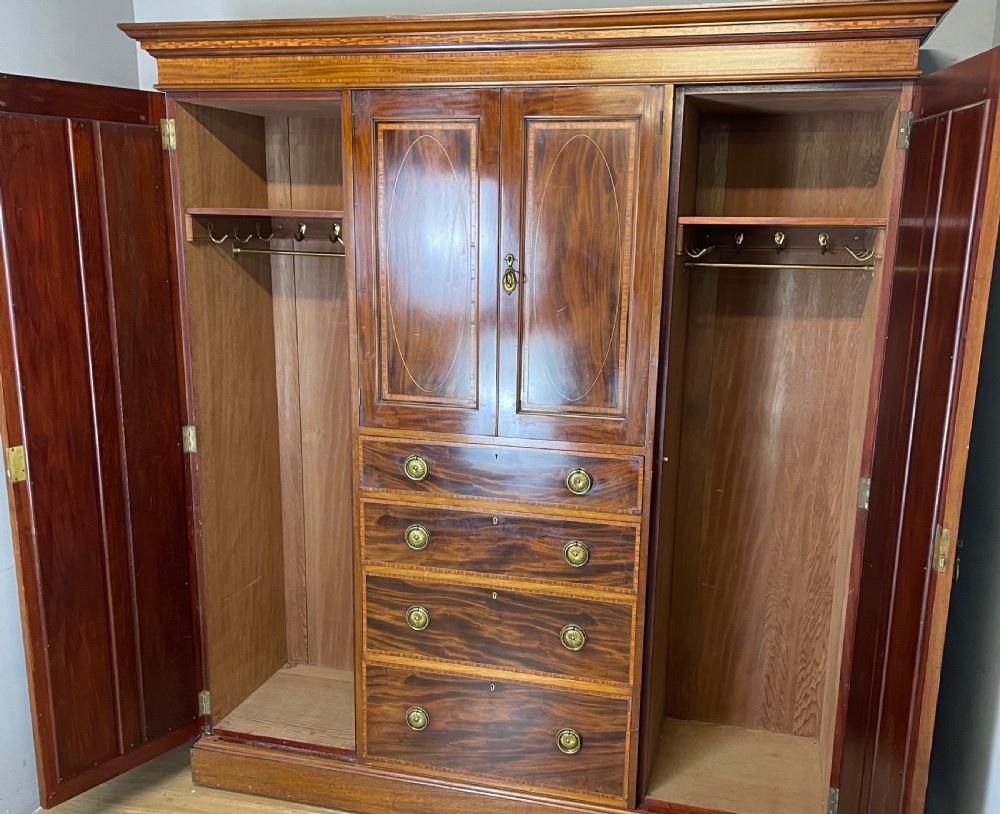 C19TH inlaid mahogany Sheraton revival country house compactum wardrobe  View VI