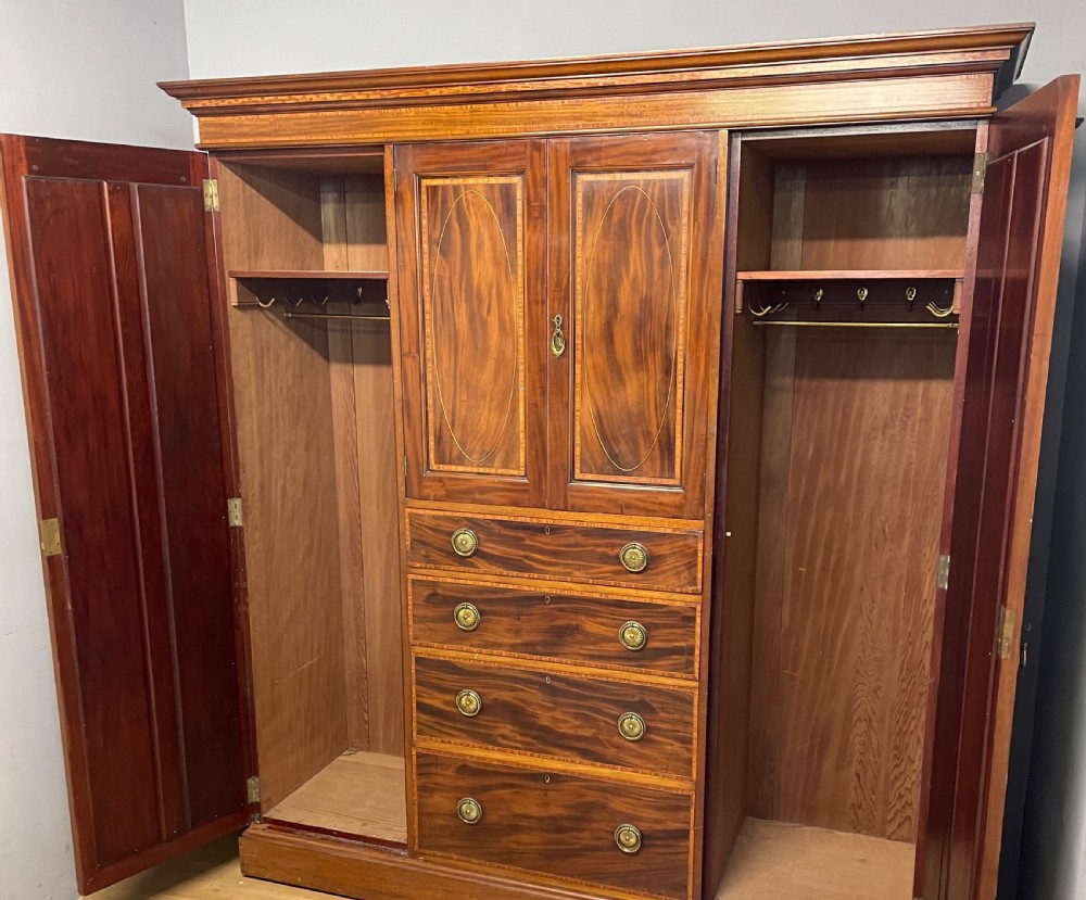 C19TH inlaid mahogany Sheraton revival country house compactum wardrobe  View VIII