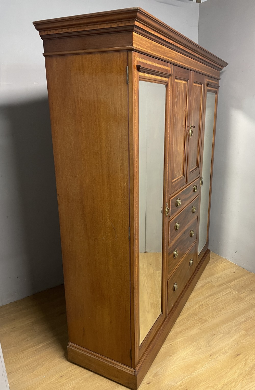 C19TH inlaid mahogany Sheraton revival country house compactum wardrobe  View XI