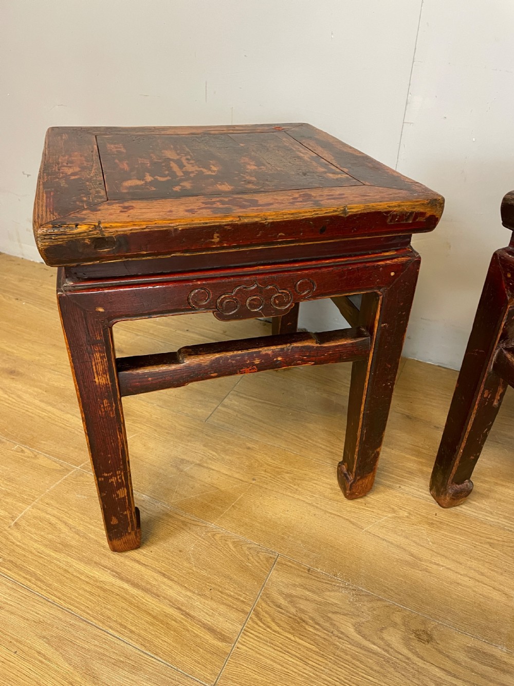 Late C19TH pair of red lacquer elm Chinese tables  View VII