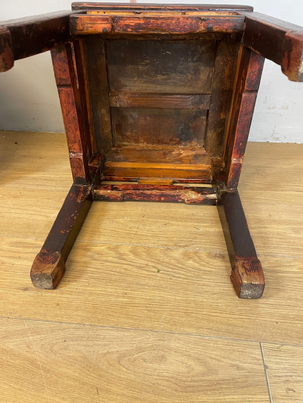 Late C19TH pair of red lacquer elm Chinese tables  View VIII