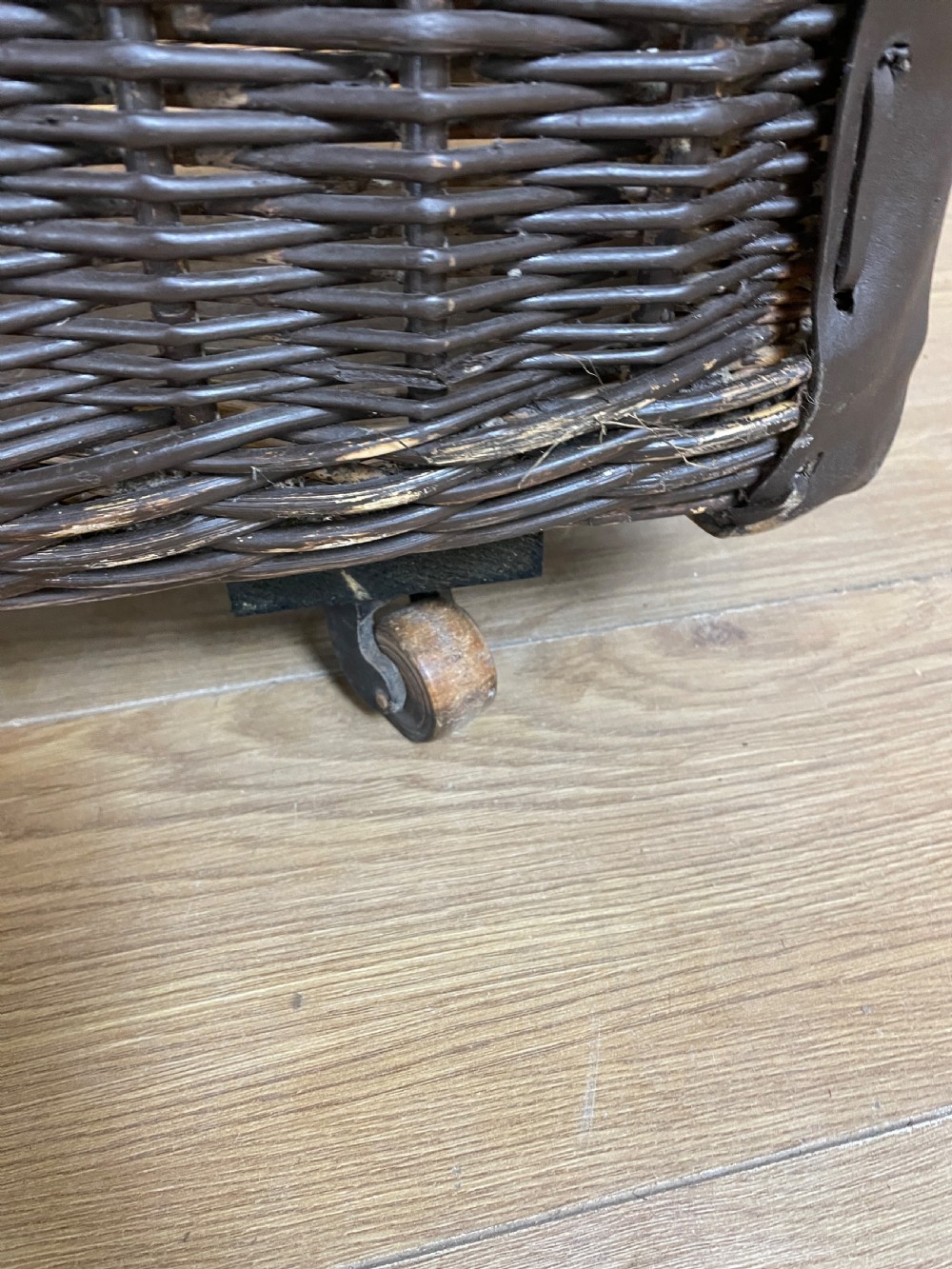 Wicker mill basket on wooden castors circa 1920 View III