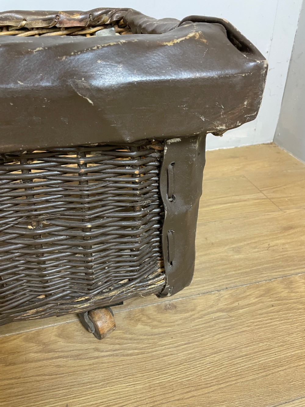 Wicker mill basket on wooden castors circa 1920 View IV