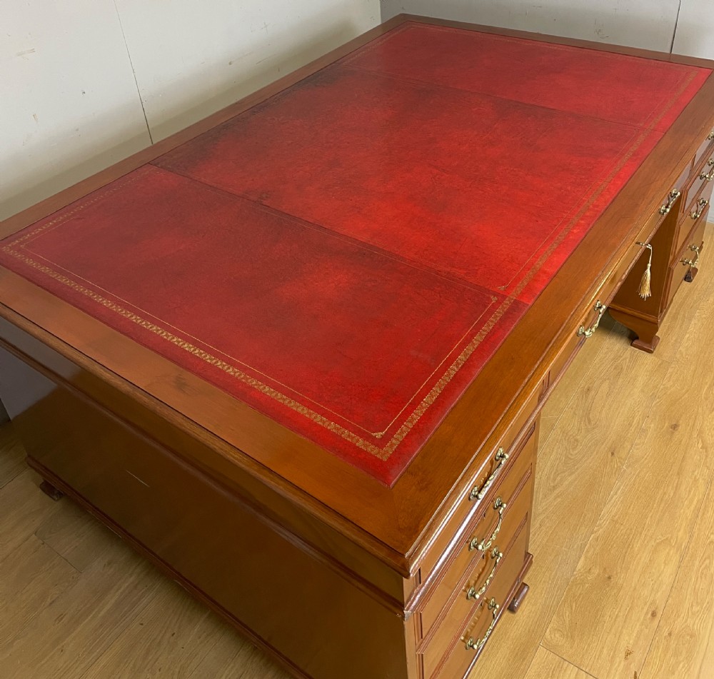 Large mahogany partners desk with inset leather leather top by Richardson of Leeds  View IV