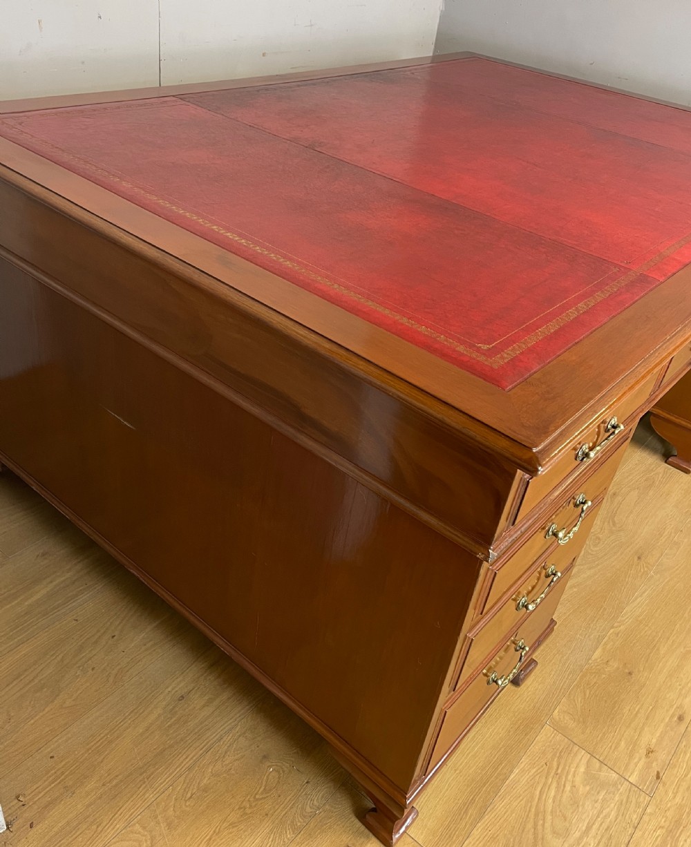 Large mahogany partners desk with inset leather leather top by Richardson of Leeds  View V