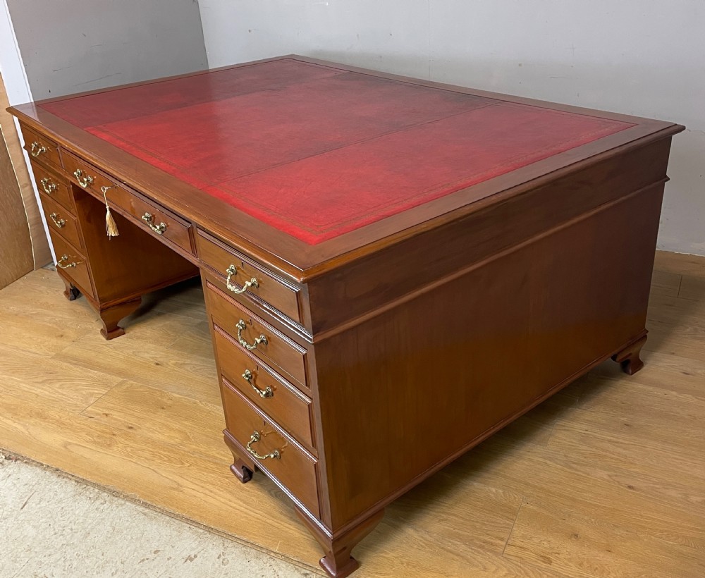 Large mahogany partners desk with inset leather leather top by Richardson of Leeds  View IX