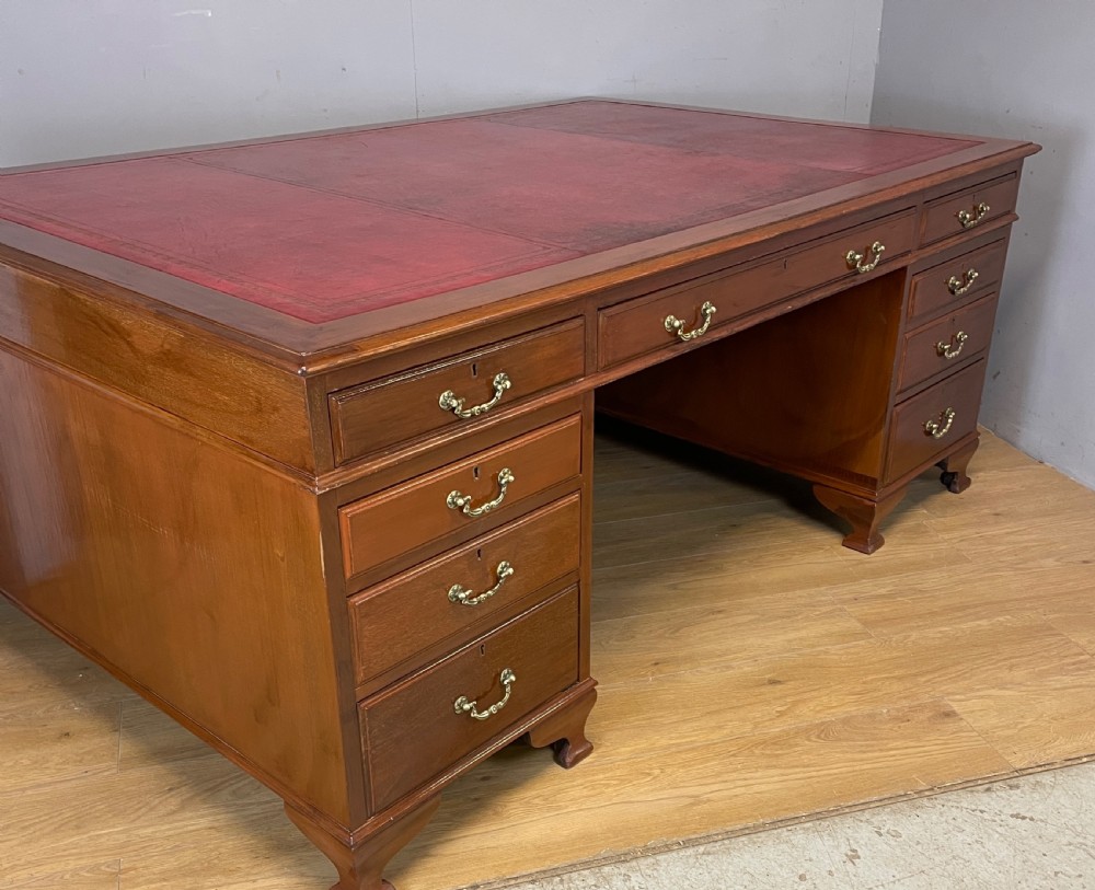 Large mahogany partners desk with inset leather leather top by Richardson of Leeds  View X