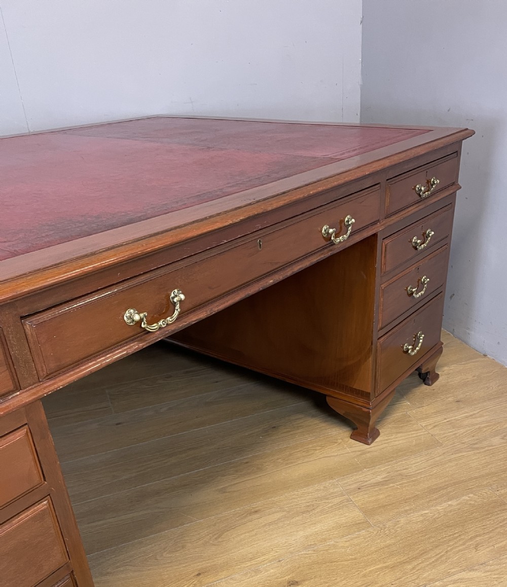Large mahogany partners desk with inset leather leather top by Richardson of Leeds  View XII