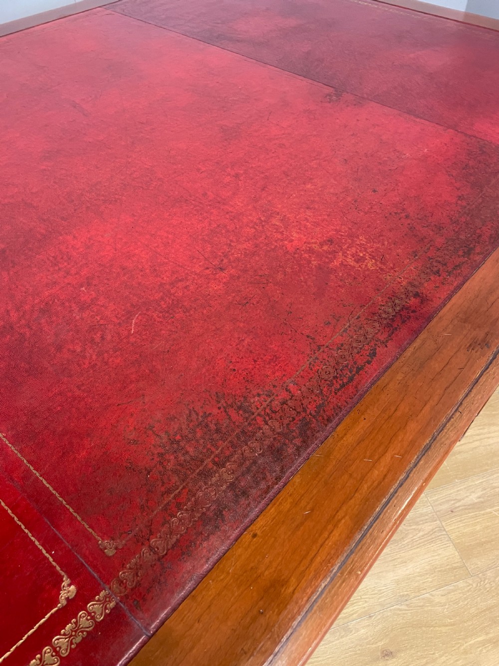 Large mahogany partners desk with inset leather leather top by Richardson of Leeds  View XIII