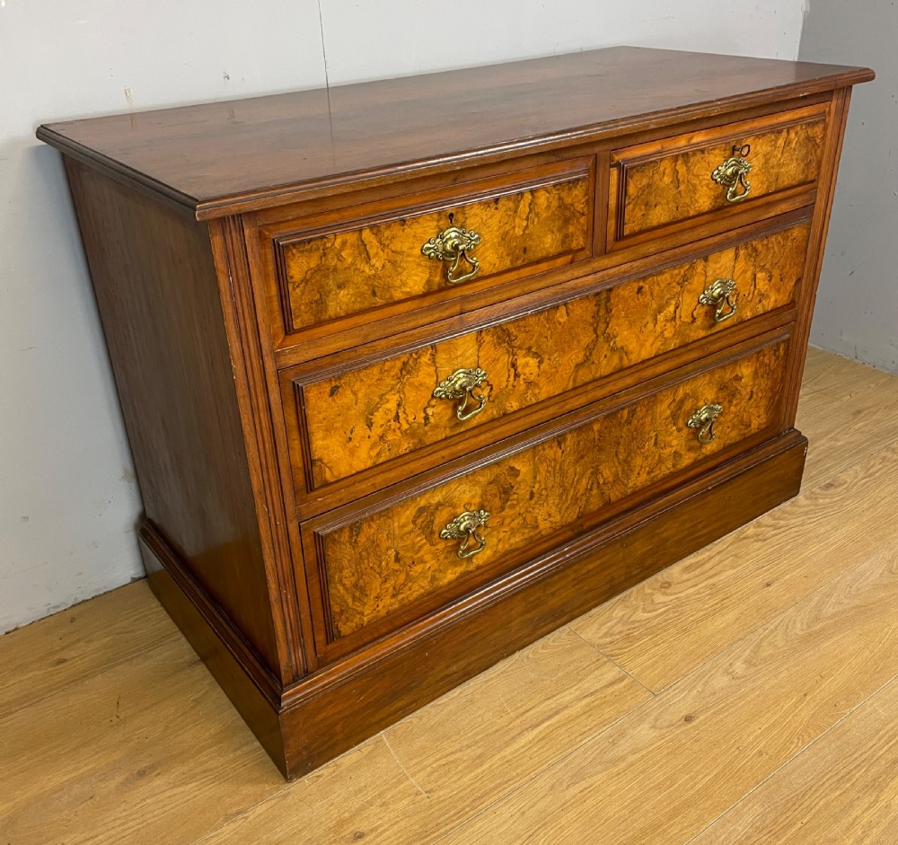 Arts and Crafts burr walnut three height chest of drawers by Miller and Co Leeds View II