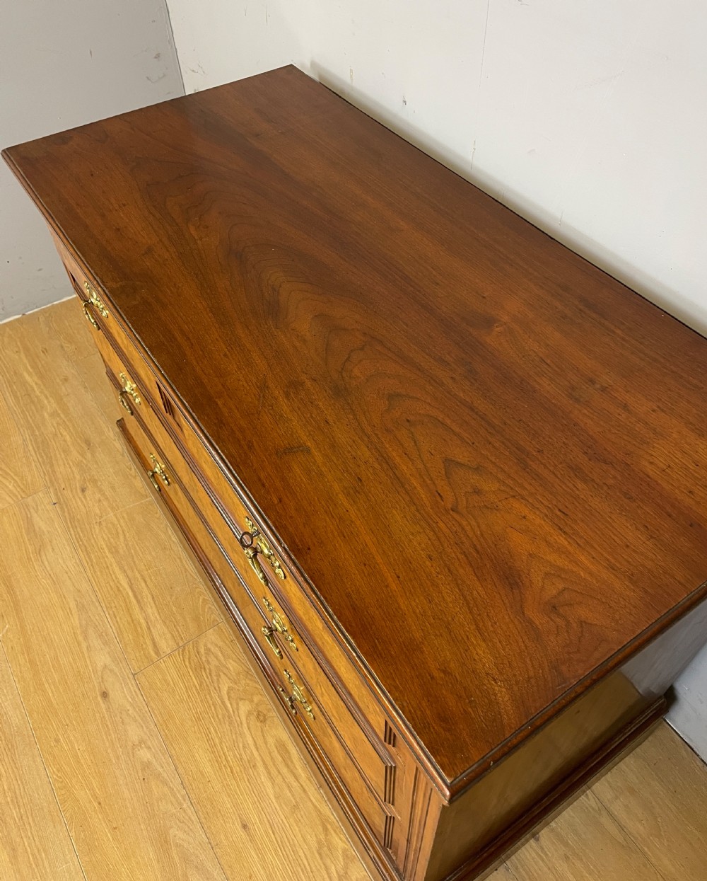 Arts and Crafts burr walnut three height chest of drawers by Miller and Co Leeds View VI