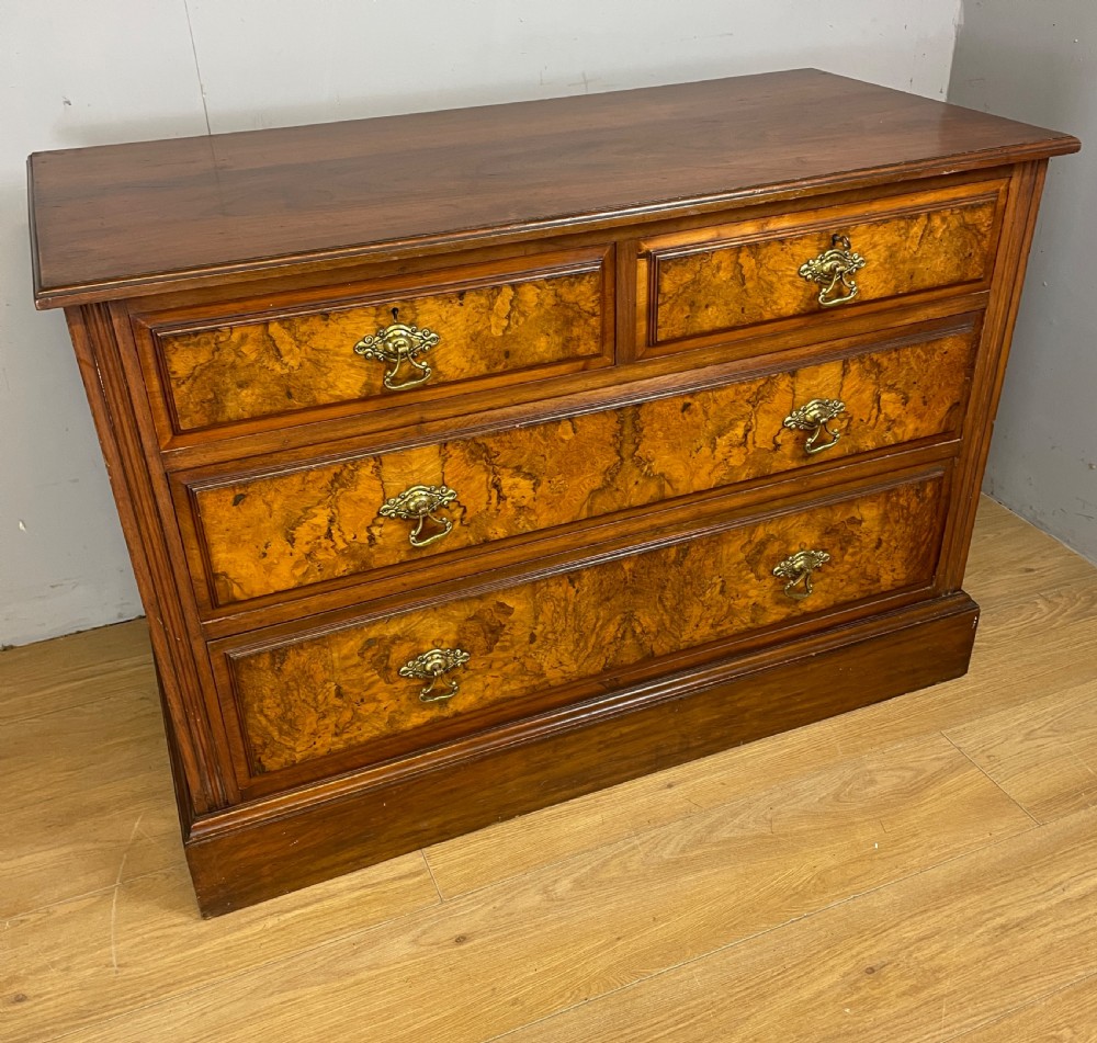 Arts and Crafts burr walnut three height chest of drawers by Miller and Co Leeds View X