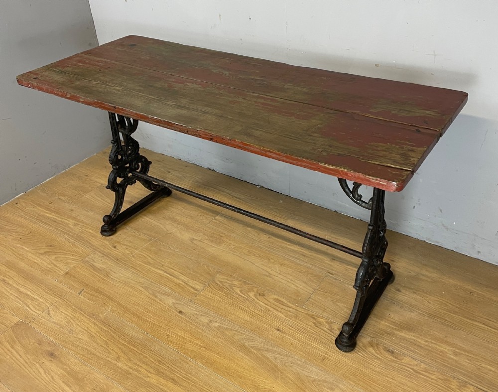 C19TH pine topped table with cast iron base in original condition  View II