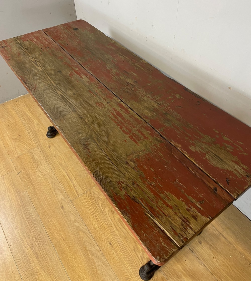 C19TH pine topped table with cast iron base in original condition  View III