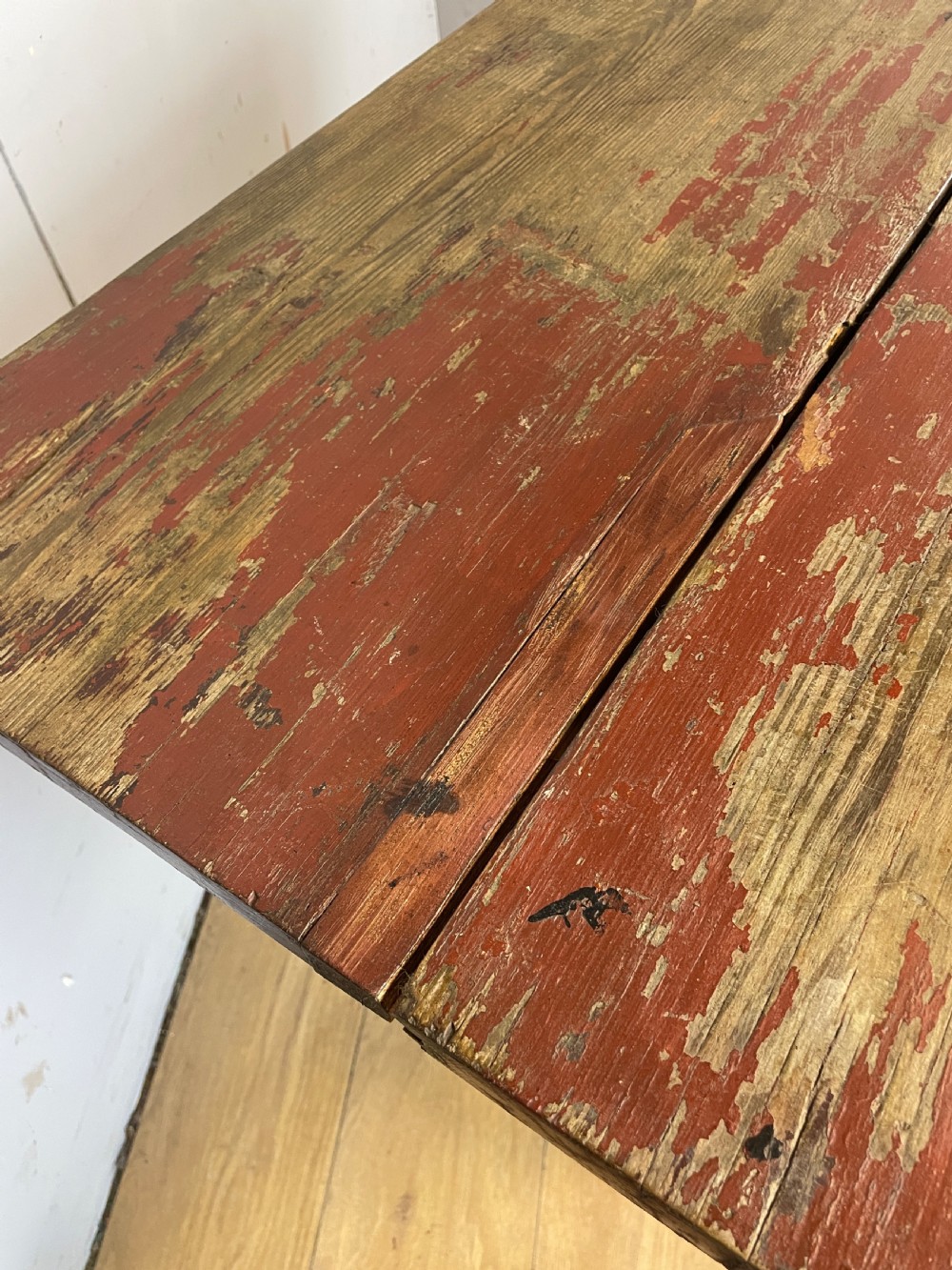 C19TH pine topped table with cast iron base in original condition  View VI