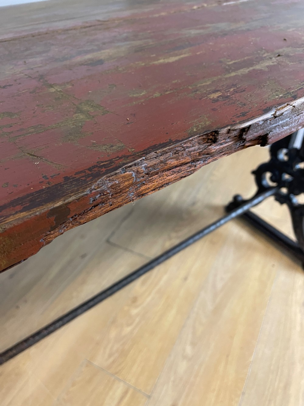 C19TH pine topped table with cast iron base in original condition  View VII