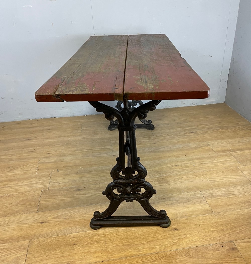 C19TH pine topped table with cast iron base in original condition  View IX