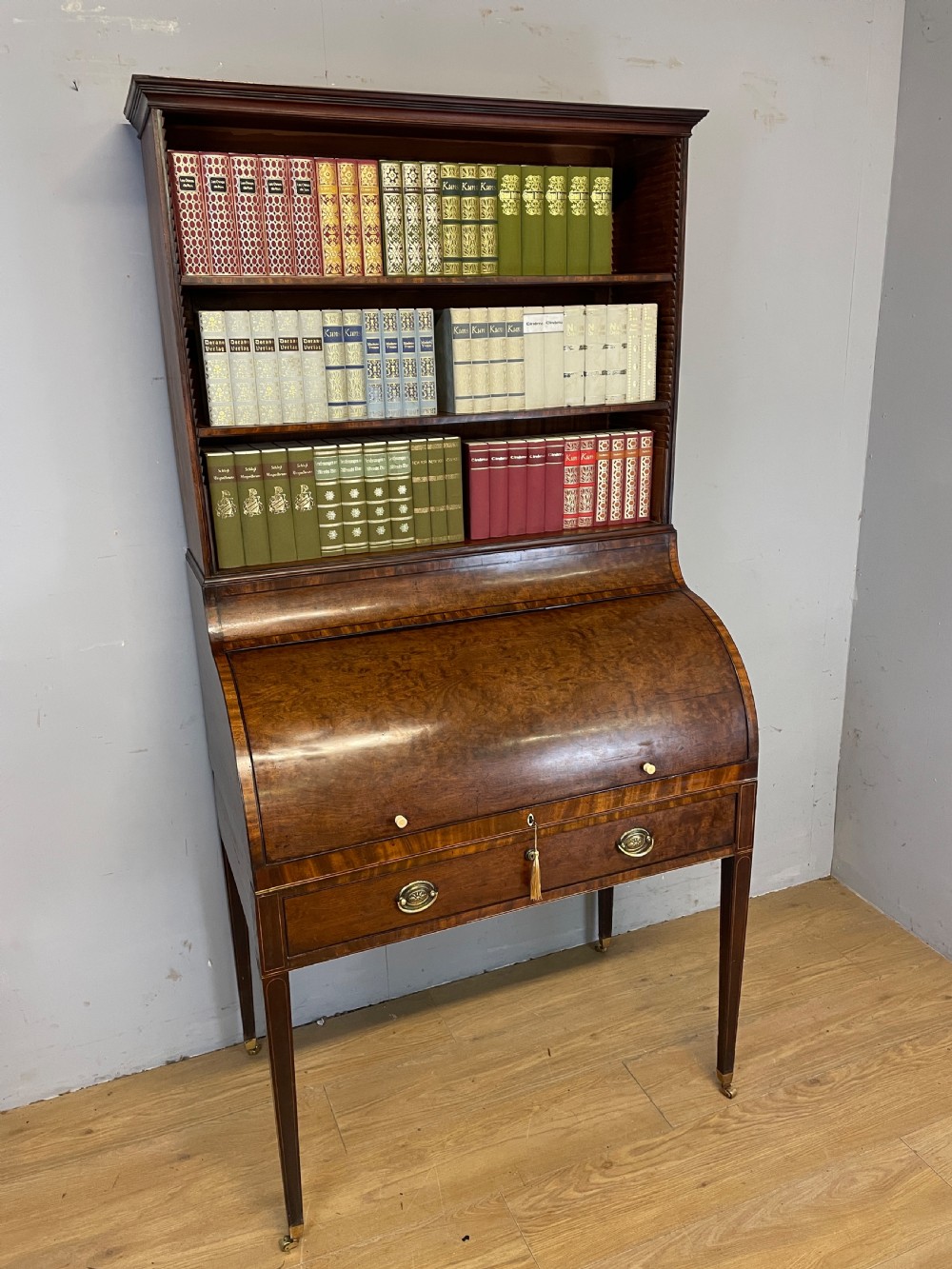 Regency plum pudding mahogany cylinder bureau circa 1810 View II