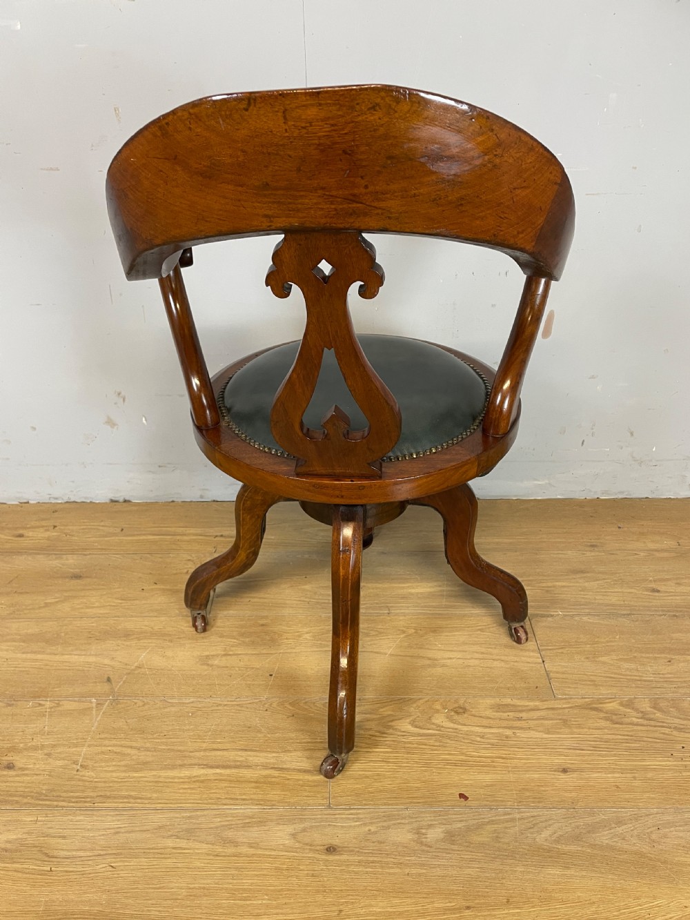 Victorian mahogany revolving desk chair with leather seat View VI