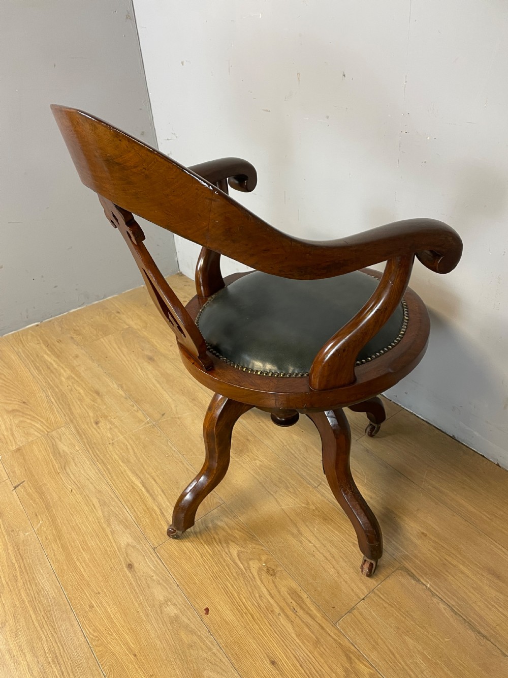 Victorian mahogany revolving desk chair with leather seat View VII