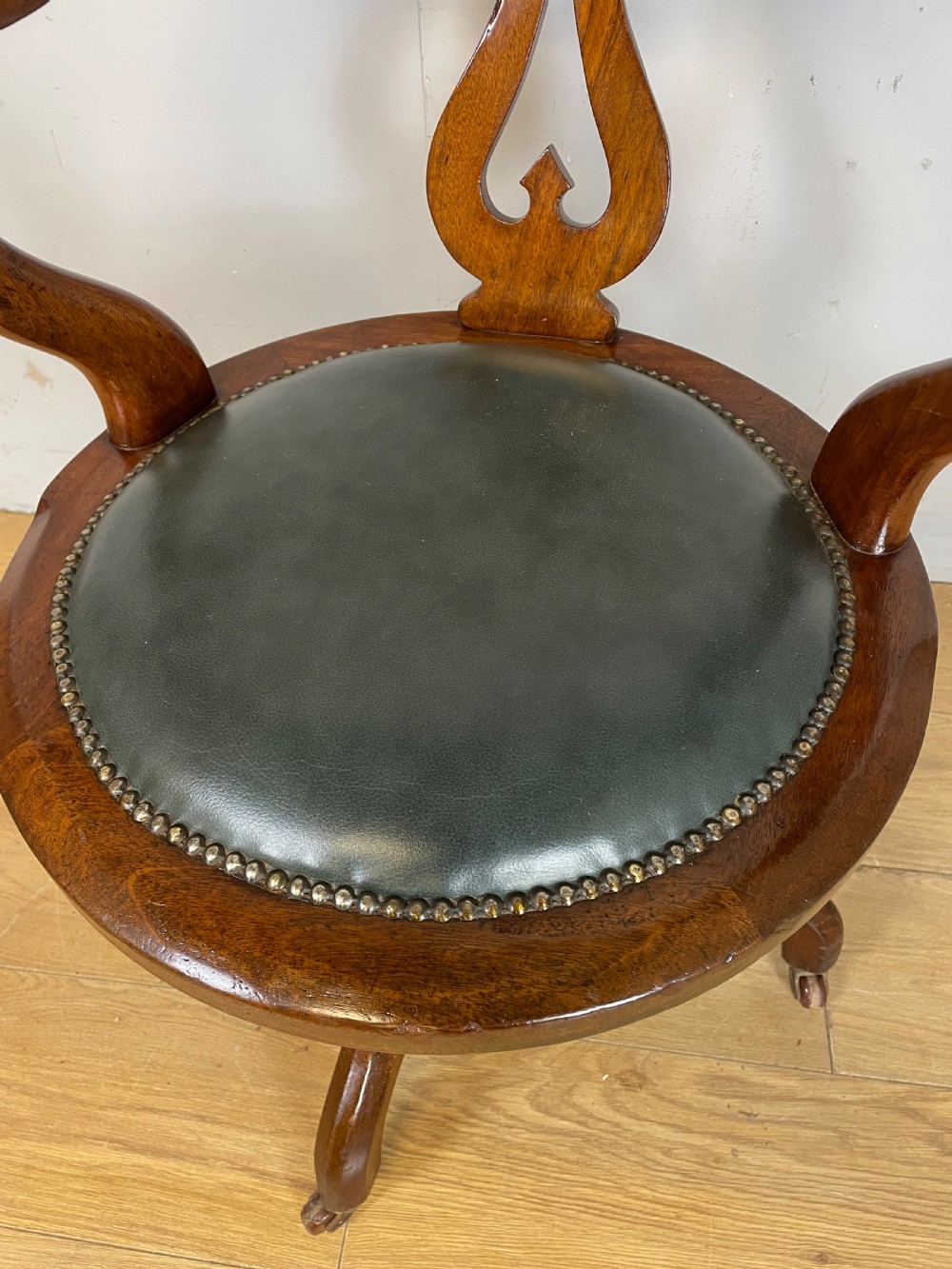 Victorian mahogany revolving desk chair with leather seat View VIII