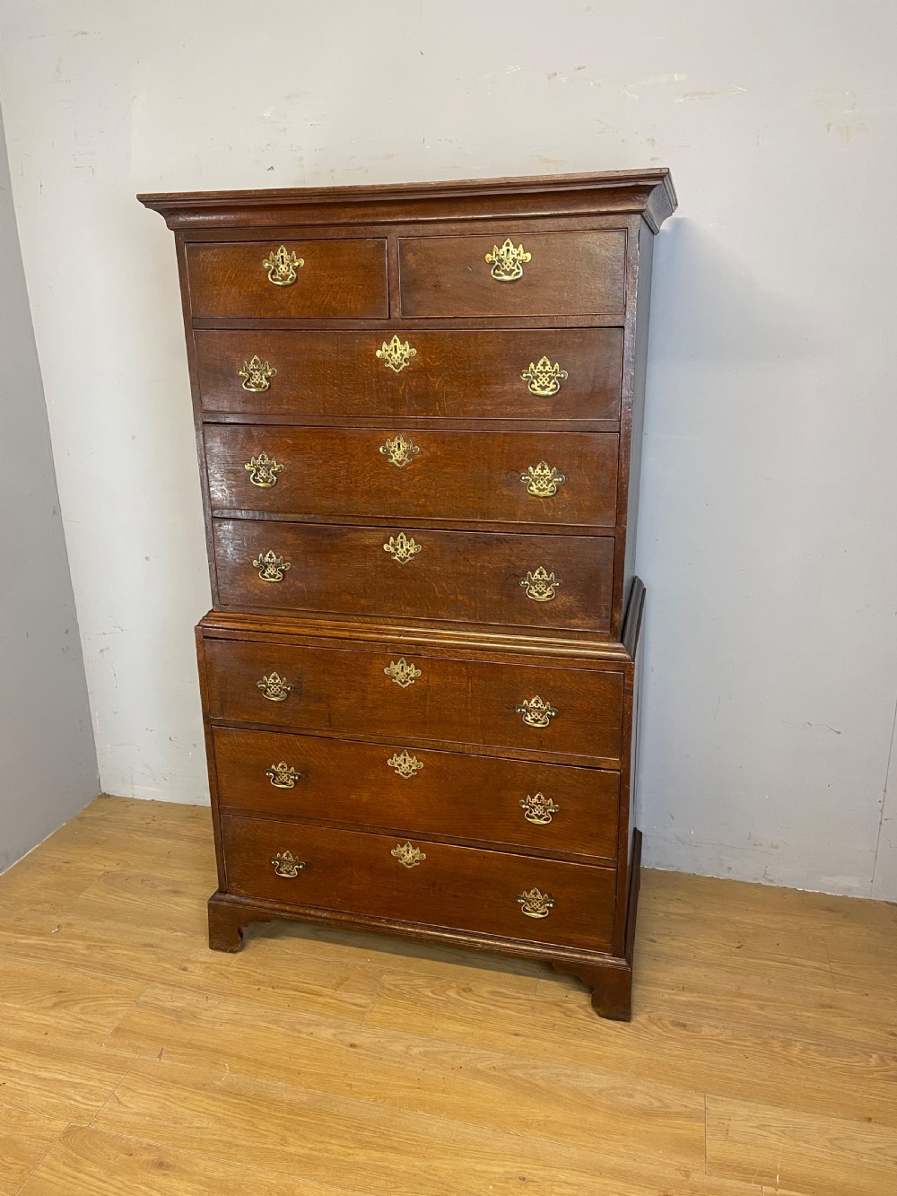 George III oak chest on chest 